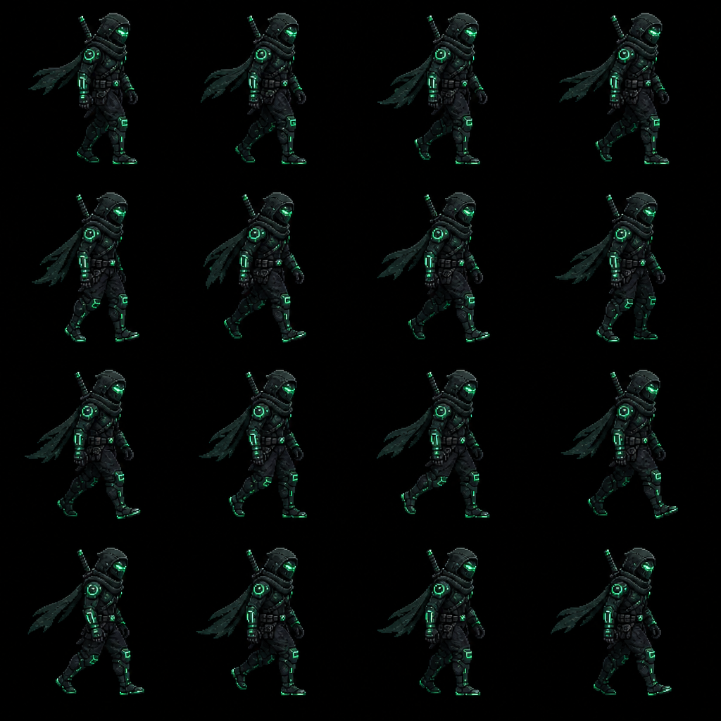 AI Generated 4x4 Cyberpunk Ninja Sprite Sheet