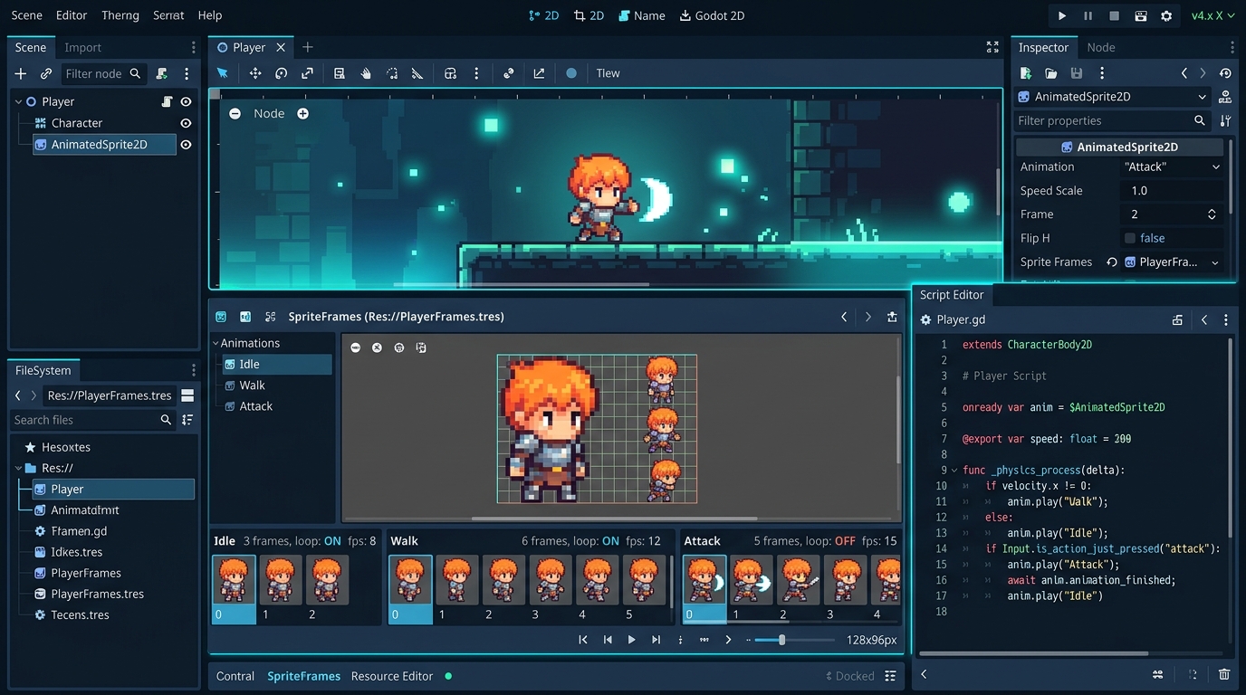 Importing and Animating Sprite Sheets in Godot 4 (AnimatedSprite2D)
